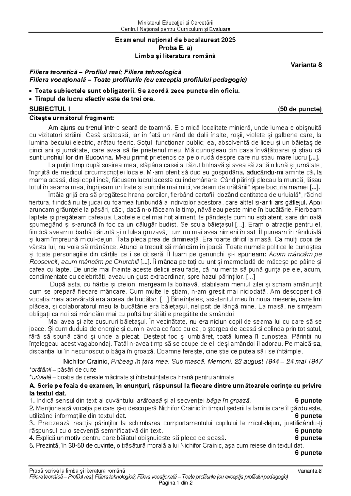 Subiecte Bacalaureat 2025 Romana – QUQK