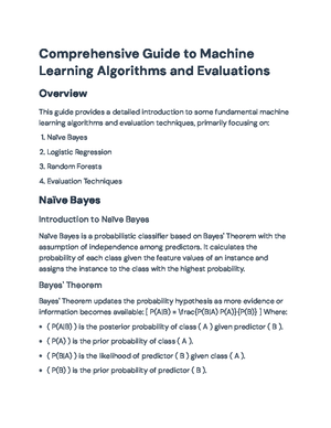 Machine Learning Concepts and Algorithms Overview: Key Techniques Exam ...