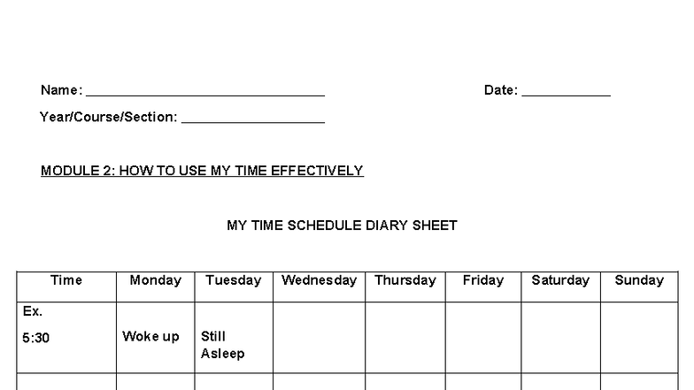 GGP Module 2: Effective Time Management Activity Sheets - Studocu
