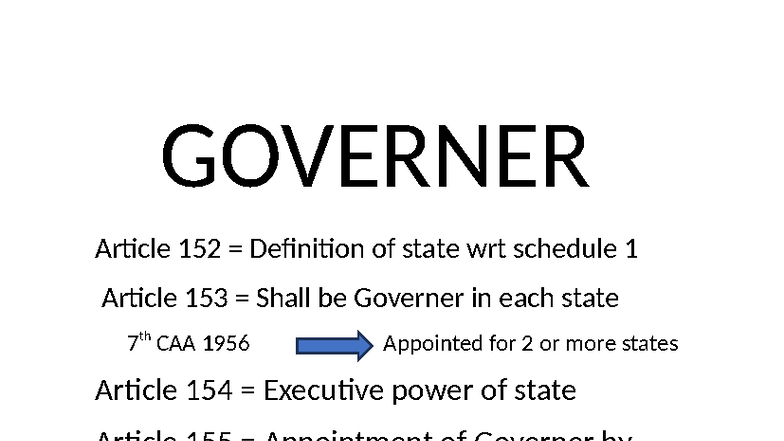 GOVERNOR Article 152-159 Overview & Key Provisions - Studocu
