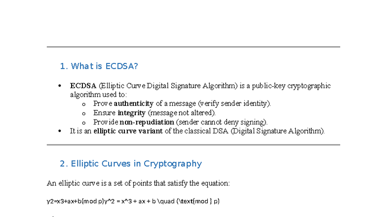 Blockchain Unit 1: Understanding ECDSA, ECDH, and Hashing - Studocu