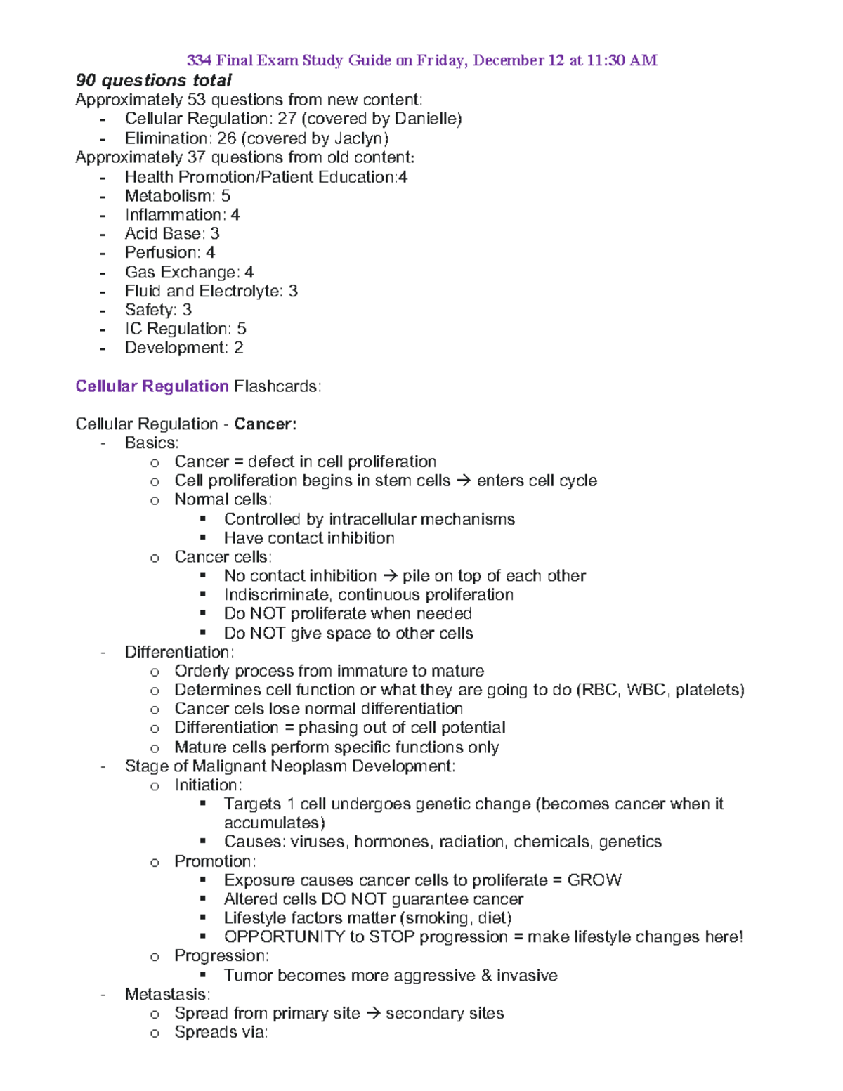 334 Final Exam Study Guide: Cellular Regulation & Cancer - Studocu