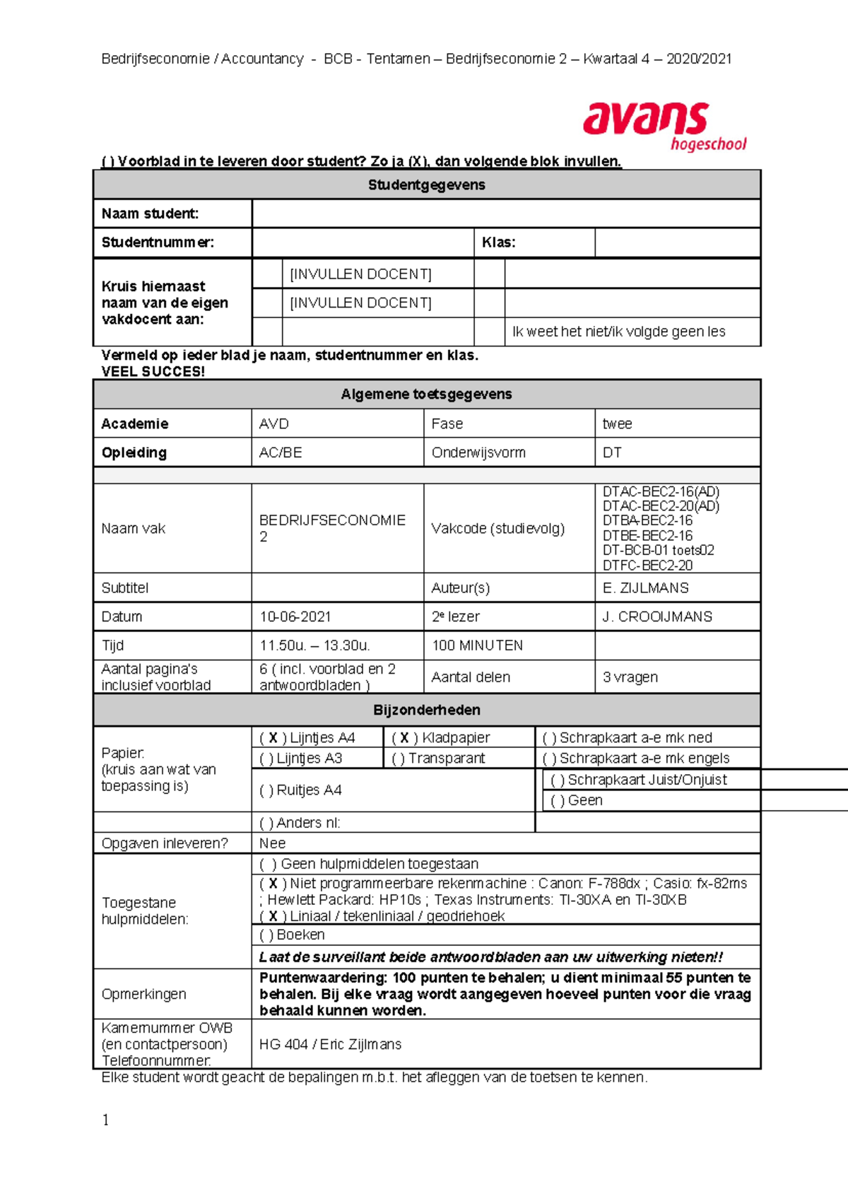 04 BEC2 - Toets Bedrijfseconomie: Productie Optimalisatie en Kosten ...