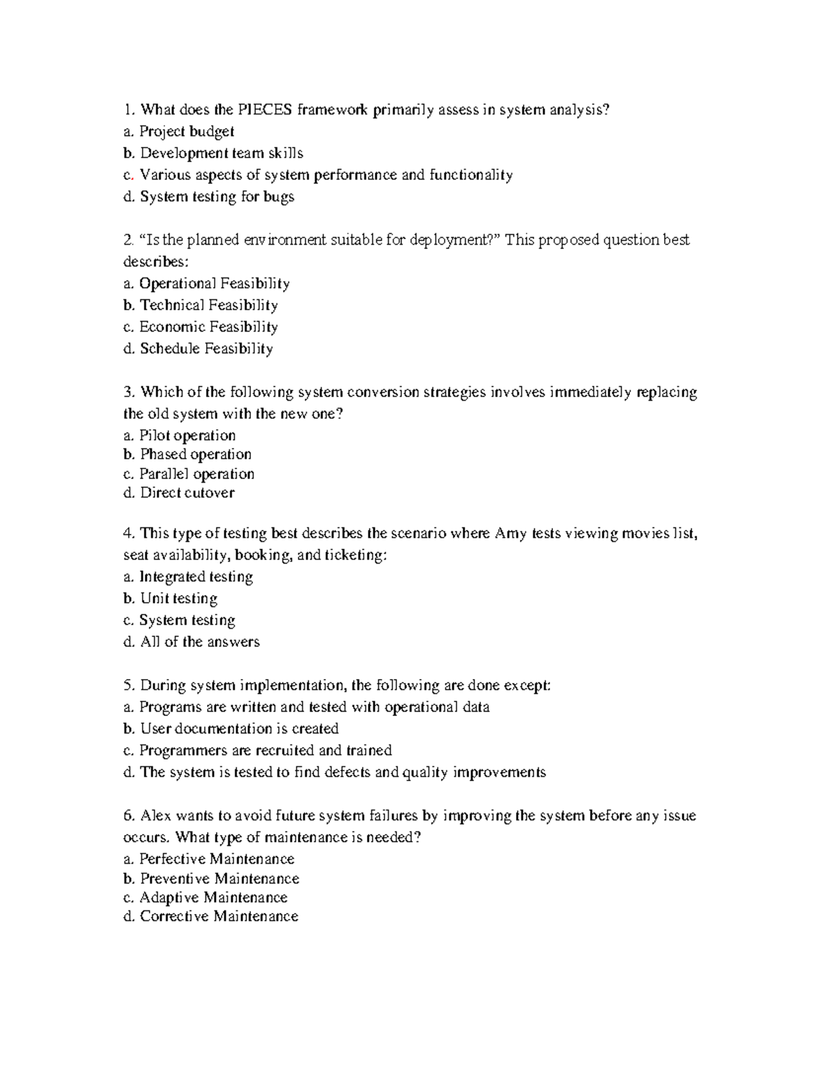 SAAD Mock Test: System Analysis and Design Concepts - Studocu