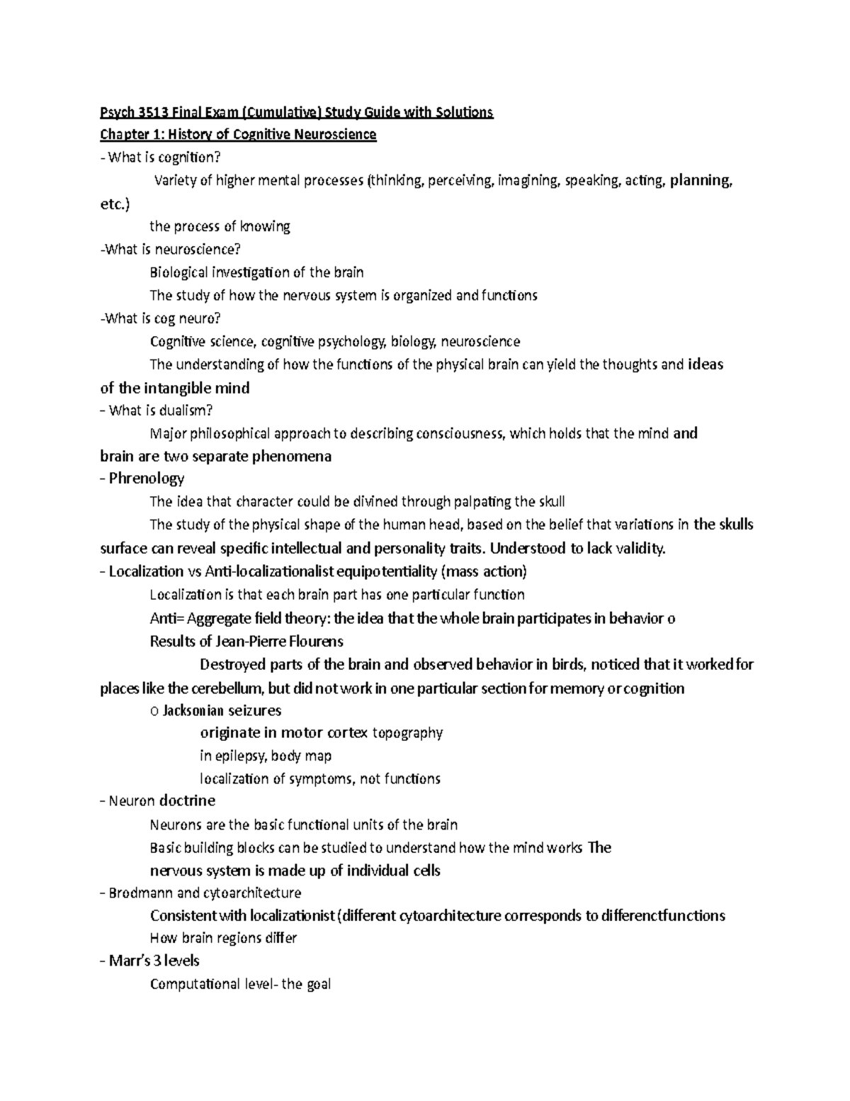 Psych 3513 Final Exam Study Guide: Key Concepts in Cognitive ...