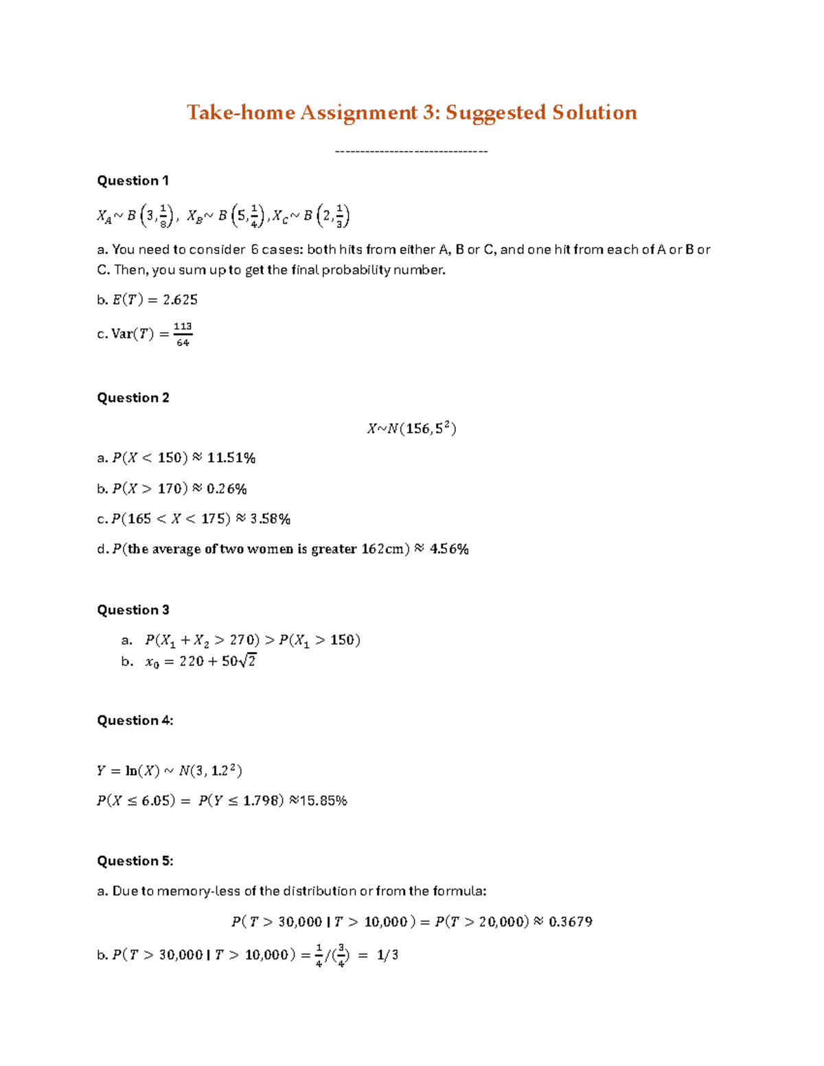 Assignment 3: Suggested Solutions for Probability Problems - Studocu