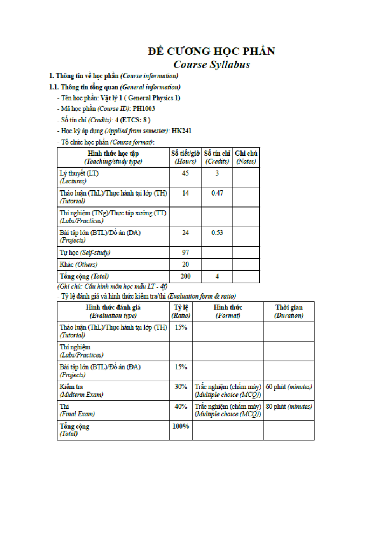 PH1003 Vật lý 1 - 2024 Chi tiết Nội dung - Final Exam Notes - Studocu