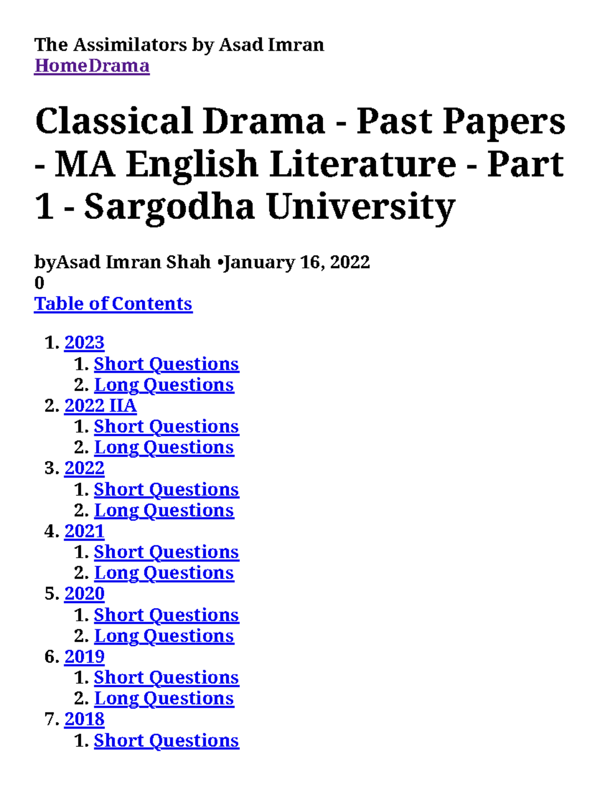 Past Papers: MA English Literature Part 1 - Classical Drama (Asad Imran ...
