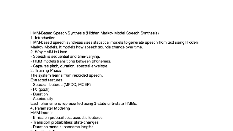 HMM Speech Synthesis Overview and Key Insights - Studocu