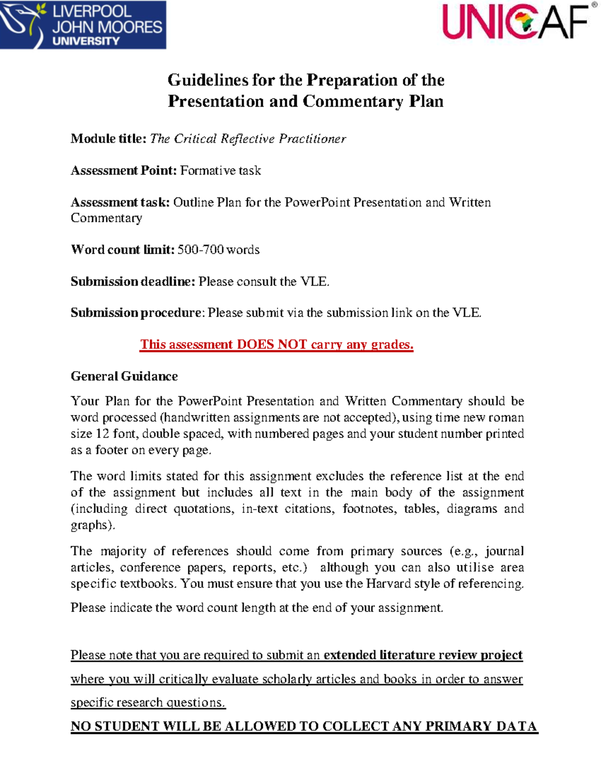 Guidelines for the PowerPoint & Commentary Plan (Module: CRP) - Studocu