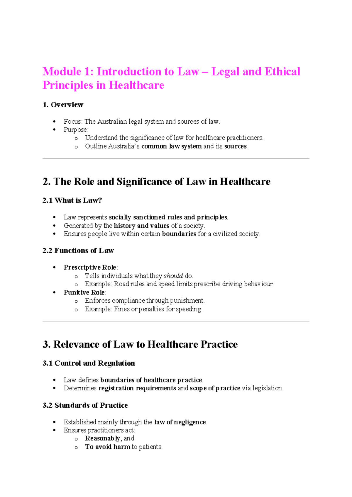 Module 1: Intro to Legal & Ethical Principles in Healthcare - Studocu