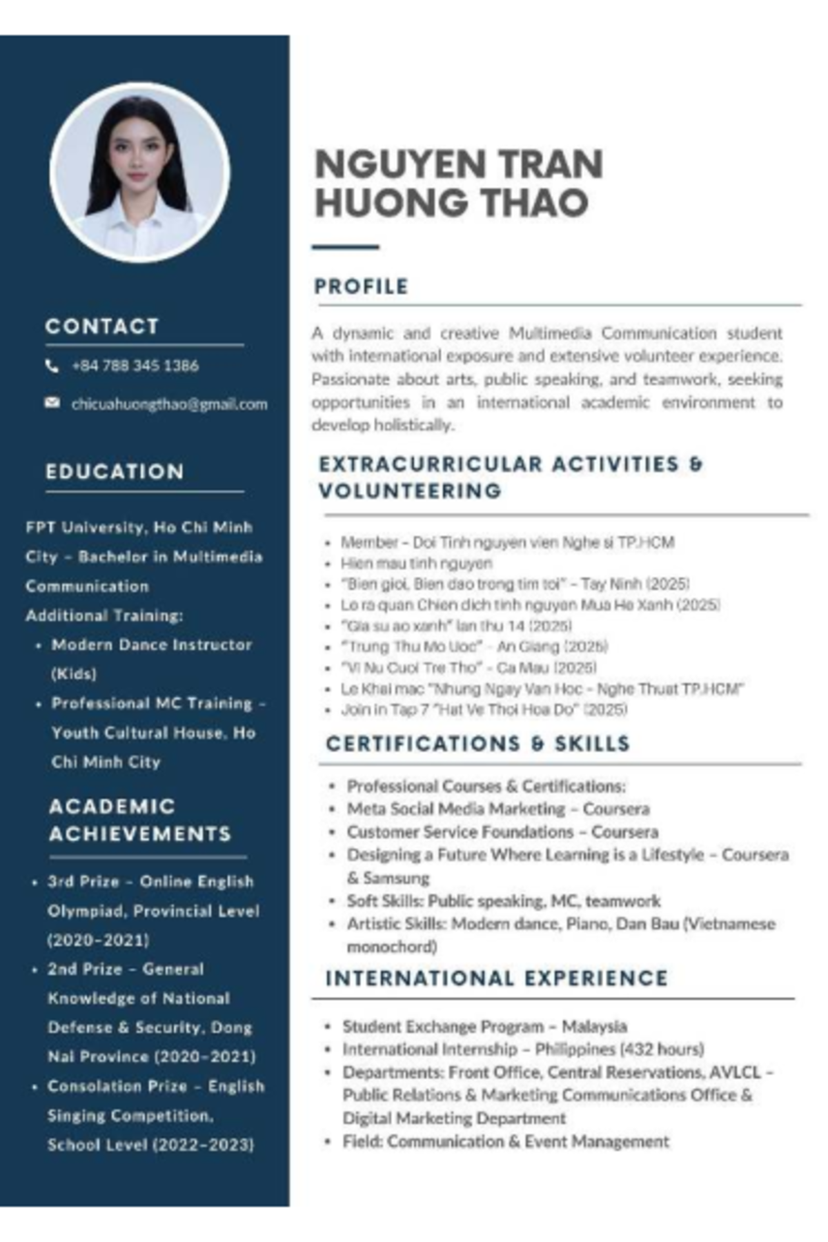 Multimedia Communication Profile - Nguyen Tran Huong Thao - Studocu