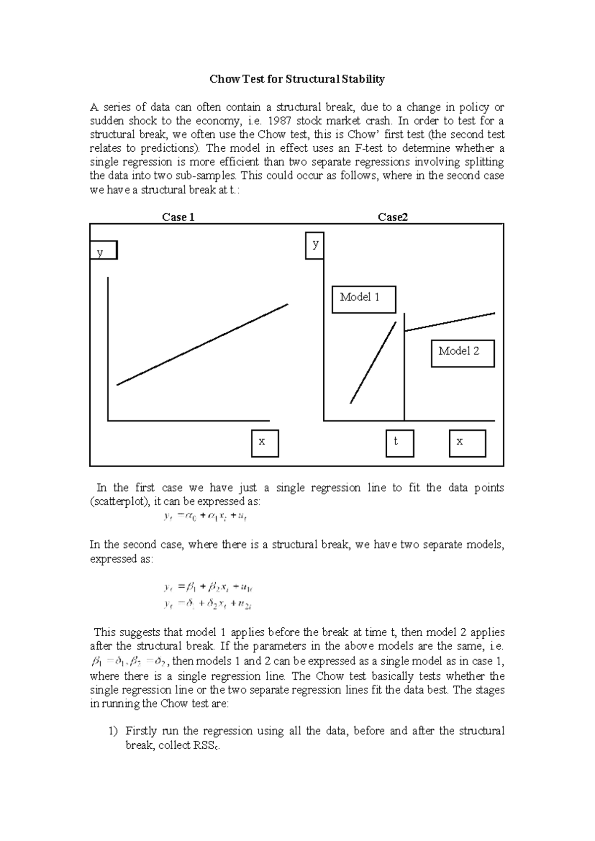 Chow test for structural stability in econometrics (ECO 301) - Studocu