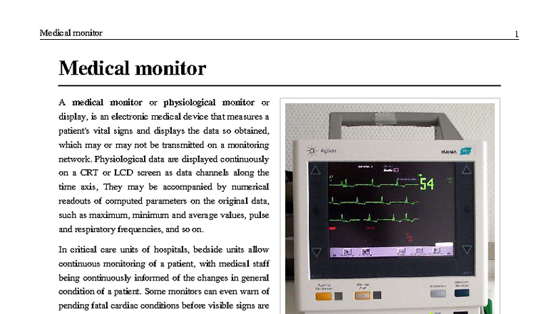 Medical Monitor 1: Overview and Types of Medical Monitors - Studocu