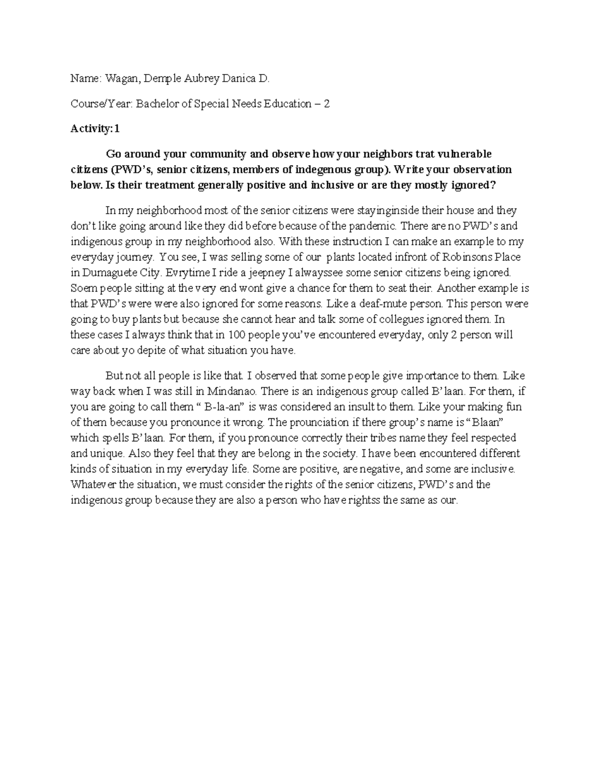 BSNED 13 - Community Observations on Inclusion and Vulnerable Citizens ...