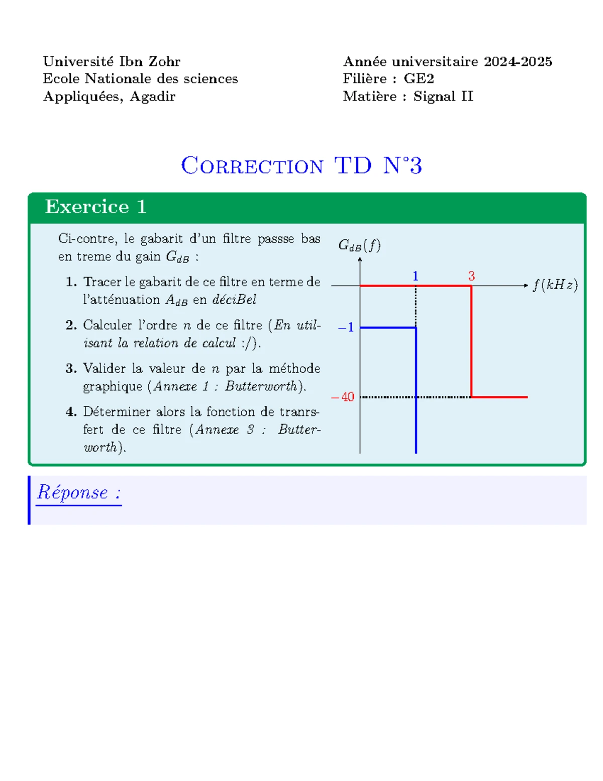 Titre : SIGNAL II (SYSTÈMES NUMÉRIQUES) : FILTRAGE NUMÉRIQUE ET ...
