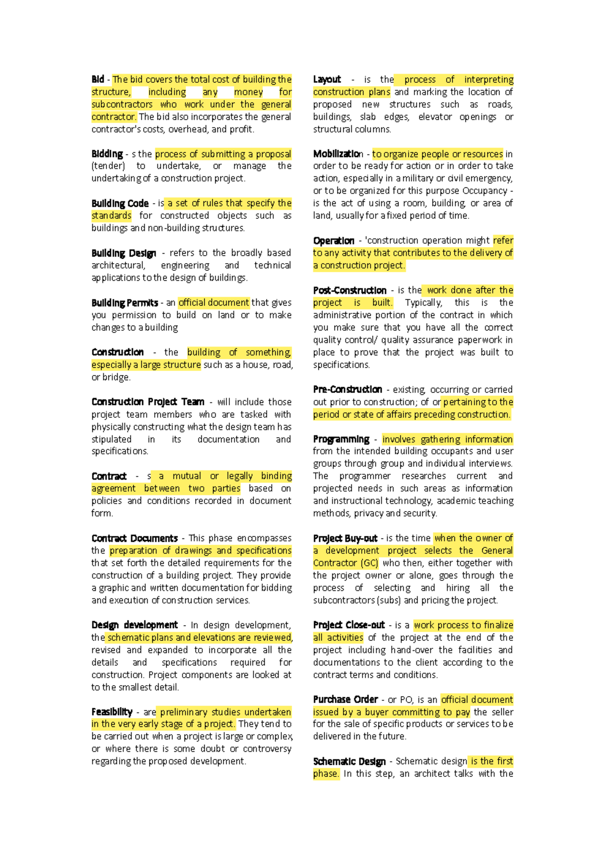 Construction Management Overview: Bidding, Design, and Operations - Studocu