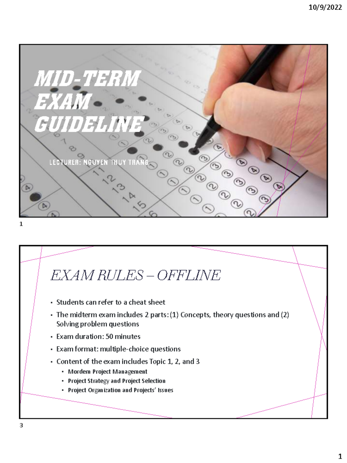 Mid-term Exam Guidelines for Course 221: Concepts & Project Evaluation ...