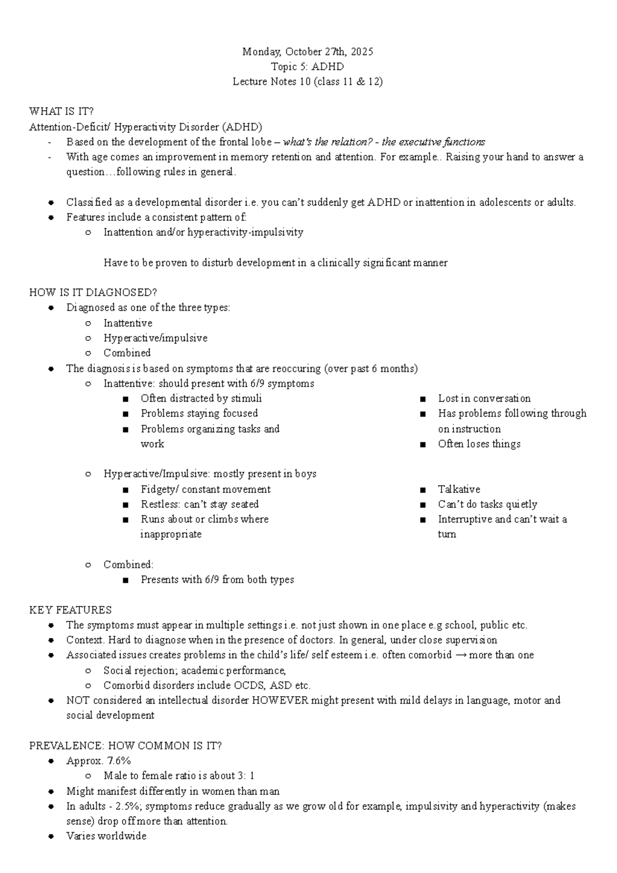 ADHD Lecture Notes (Class 11) - Understanding Frontal Lobe Development ...