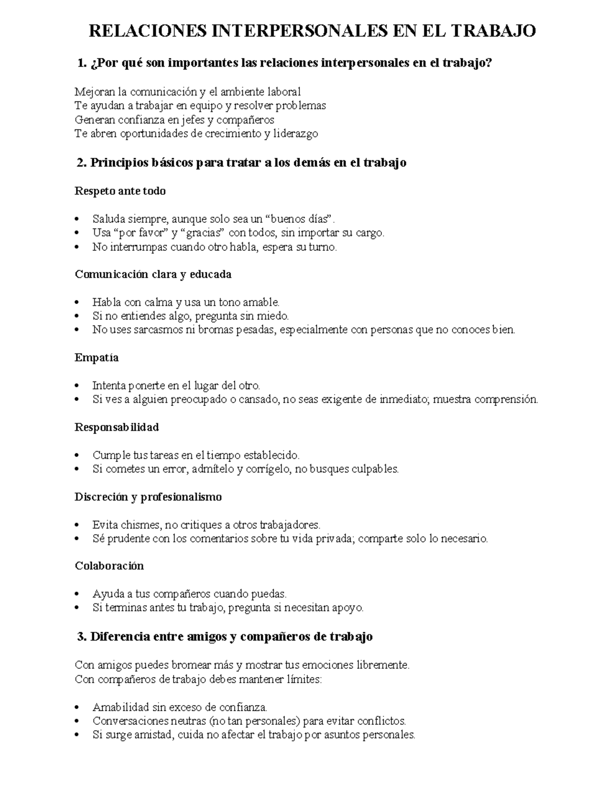 Relaciones Interpersonales en el Trabajo: Claves y Principios - Studocu