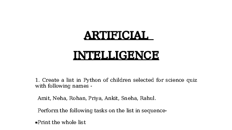 AI 1: Python List Operations for Science Quiz Selection - Studocu