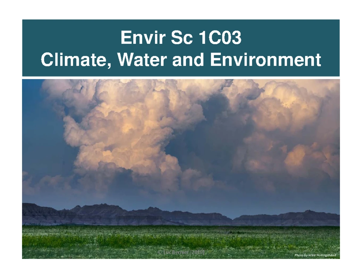 Envirsc 1C03 Pre lab 4 - lab 4 - ENVIR SC 1C03 - Lab 4 Water Balance ...