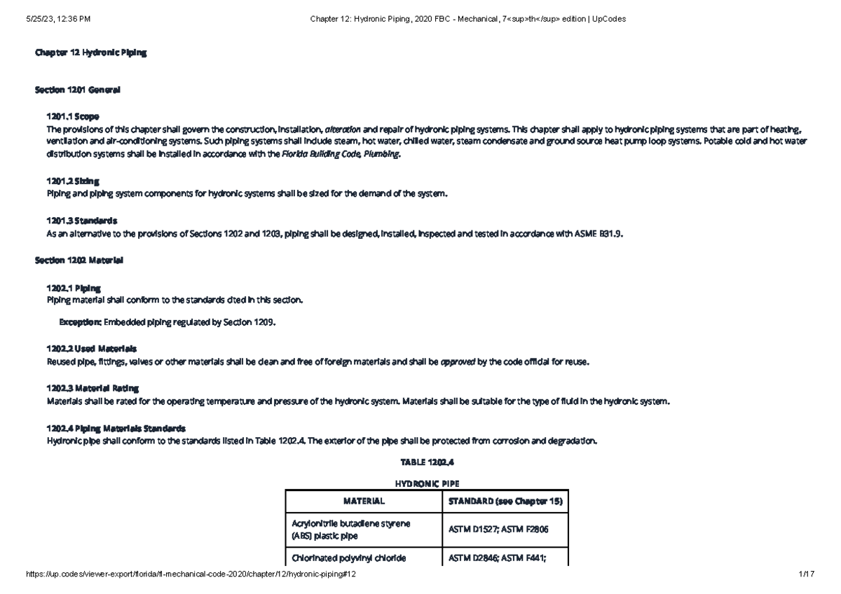Chapter 12 Hydronic Piping, 2020 FBC - Mechanical, 7 sup th sup edition ...
