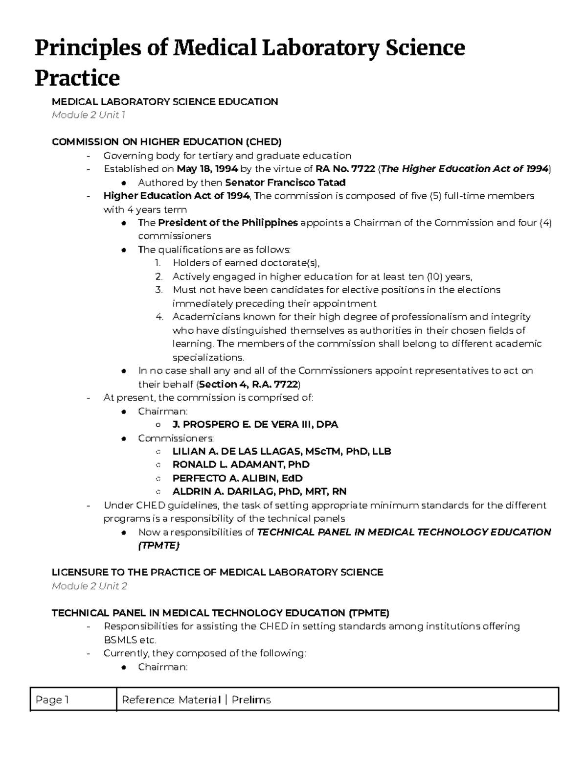 PMLS Prelims: Principles of Medical Laboratory Science Practice - Studocu