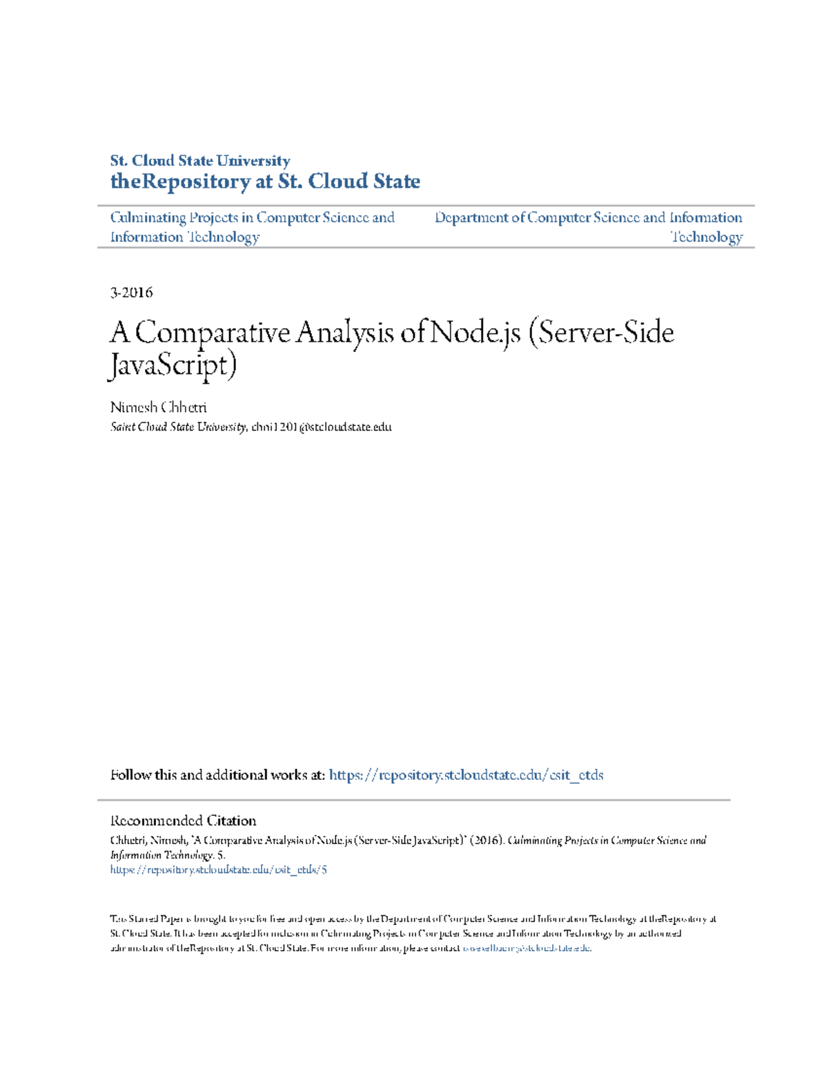 A Comparative Analysis of Node.js (Server-Side Java Script) - St. Cloud ...