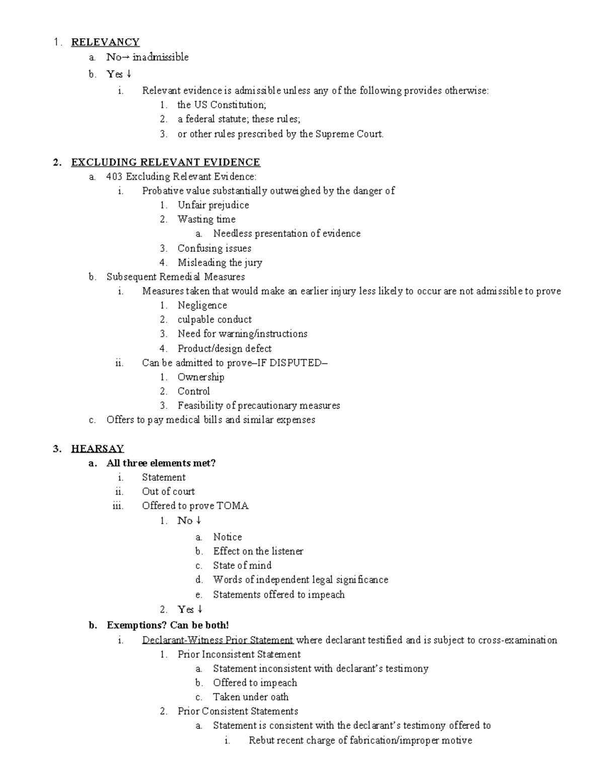 Road map - road map of evidence analysis - 1. RELEVANCY a. No→ ...