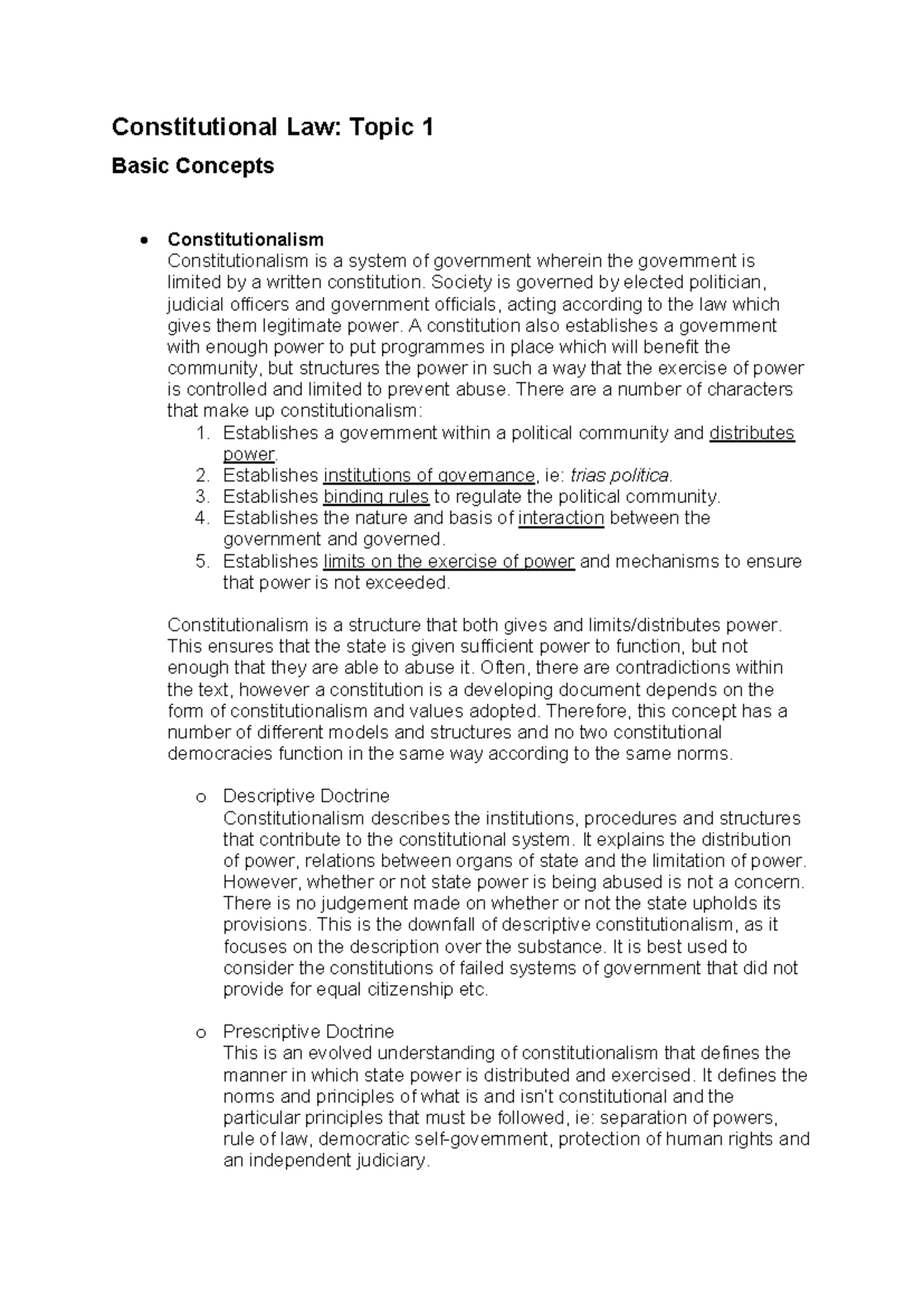 Test 1 content 2021 - Constitutional Law: Topic 1 Basic Concepts ...