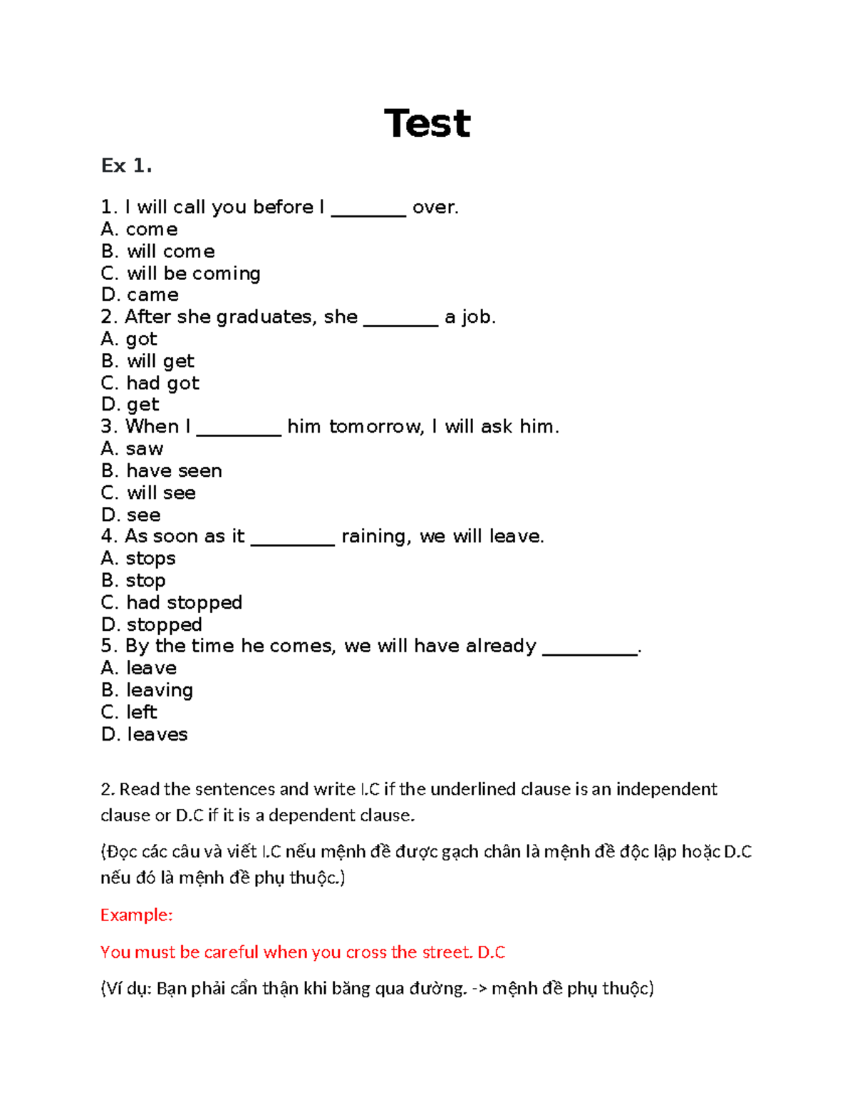 English Exercise 1: Grammar and Sentence Structure Practice - Studocu