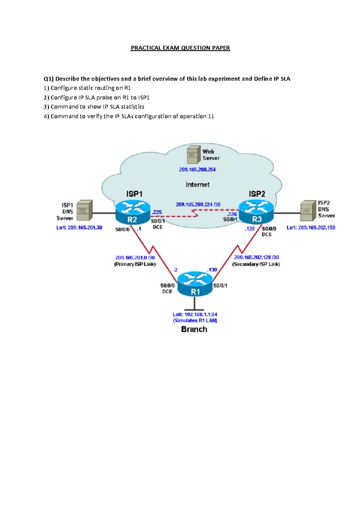 Practical Exam Questions for Networking Lab (Course Code: NET101) - Studocu