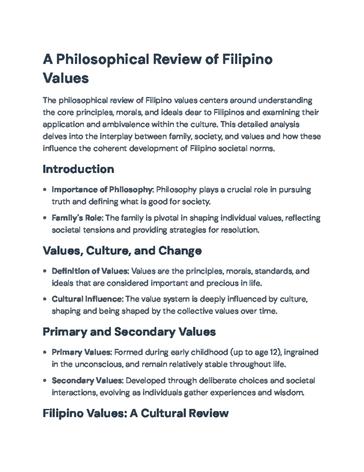 Filipino Cultural Values Lecture: Key Concepts and Insights - Studocu