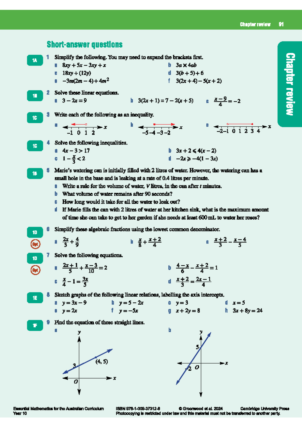 Chapter 1 Unit Review - Algebra and Linear Relationships - Studocu