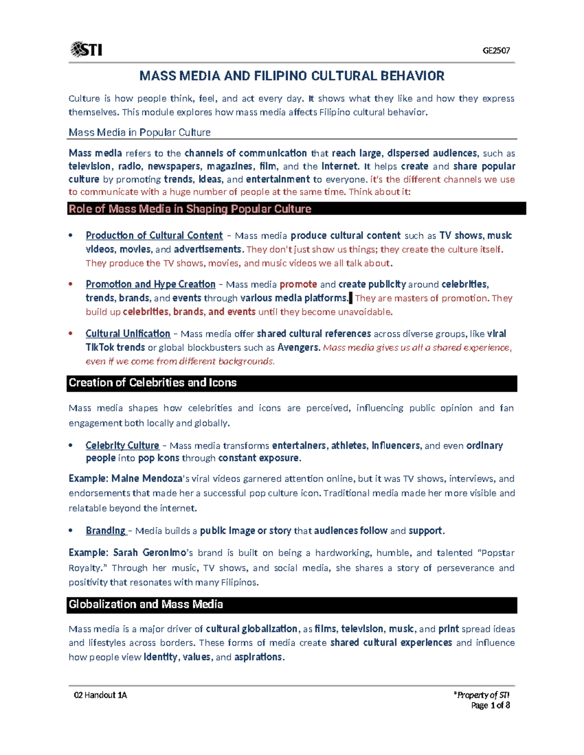 GE2507 Mass Media's Impact on Filipino Culture and Behavior Notes - Studocu