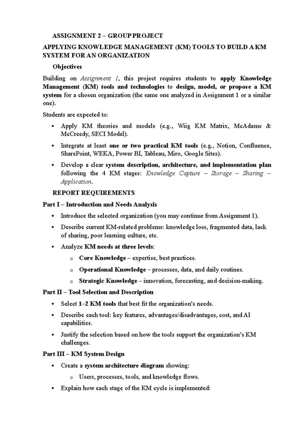KMS301 Assignment 2: Group Project on Knowledge Management System ...