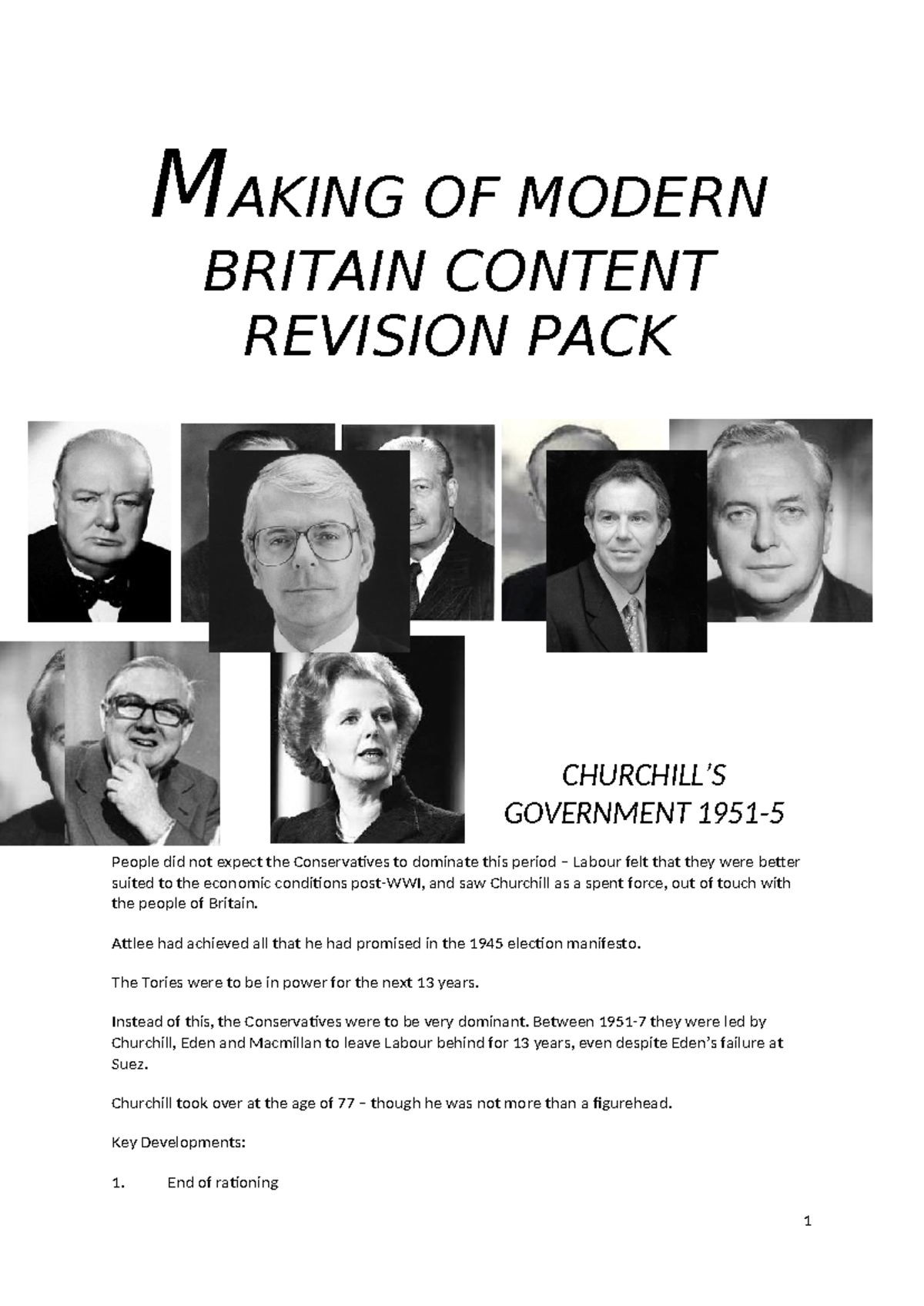 Britain Modern Historical Revision Pack: Politics 1945-1964 - Studocu