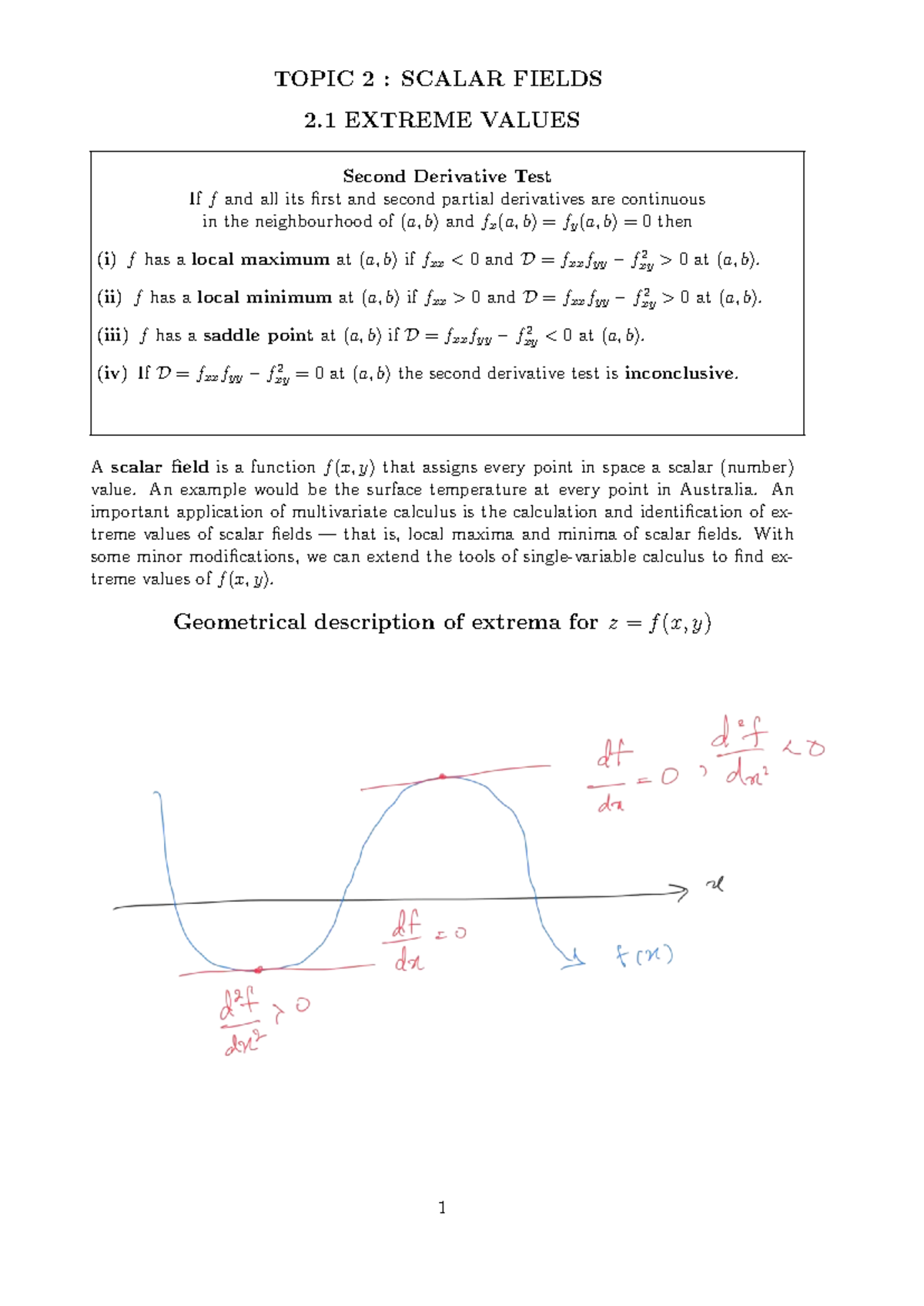 MATH 201: Extreme Values of Scalar Fields - Annotated Notes - Studocu