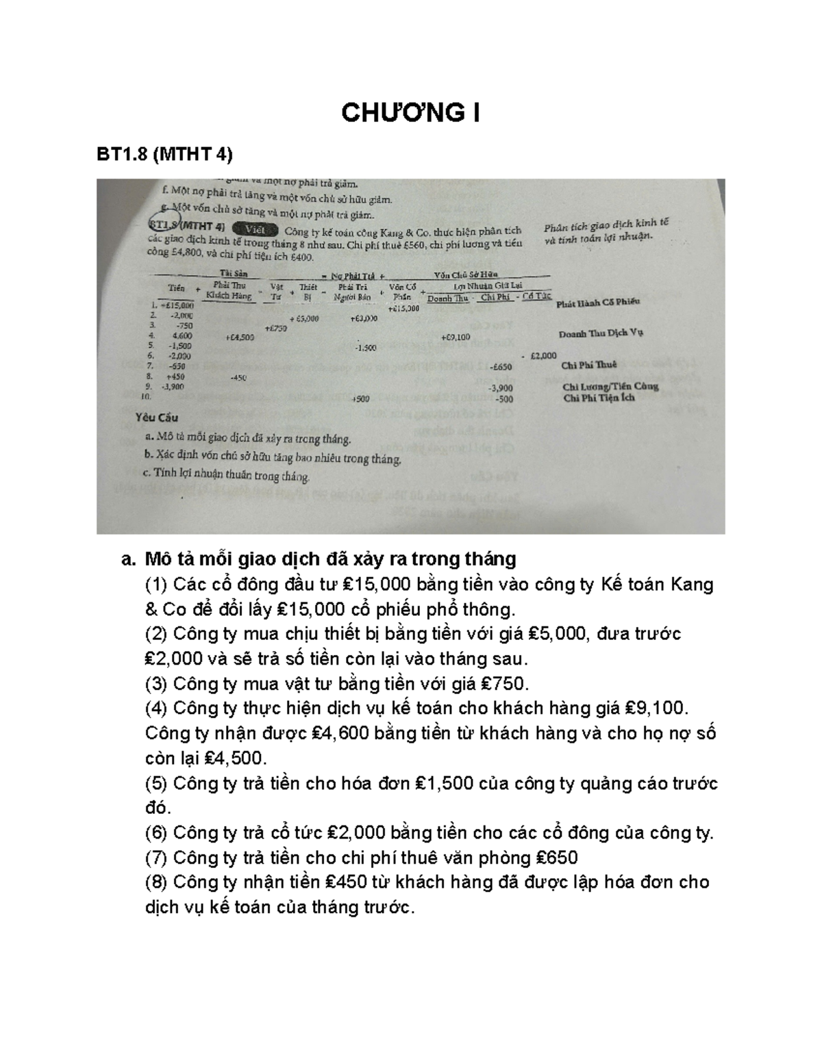 BT CHƯƠNG 1 & 2 (MTHT 4, 5) - Phân Tích Giao Dịch Kinh Tế và Báo Cáo ...
