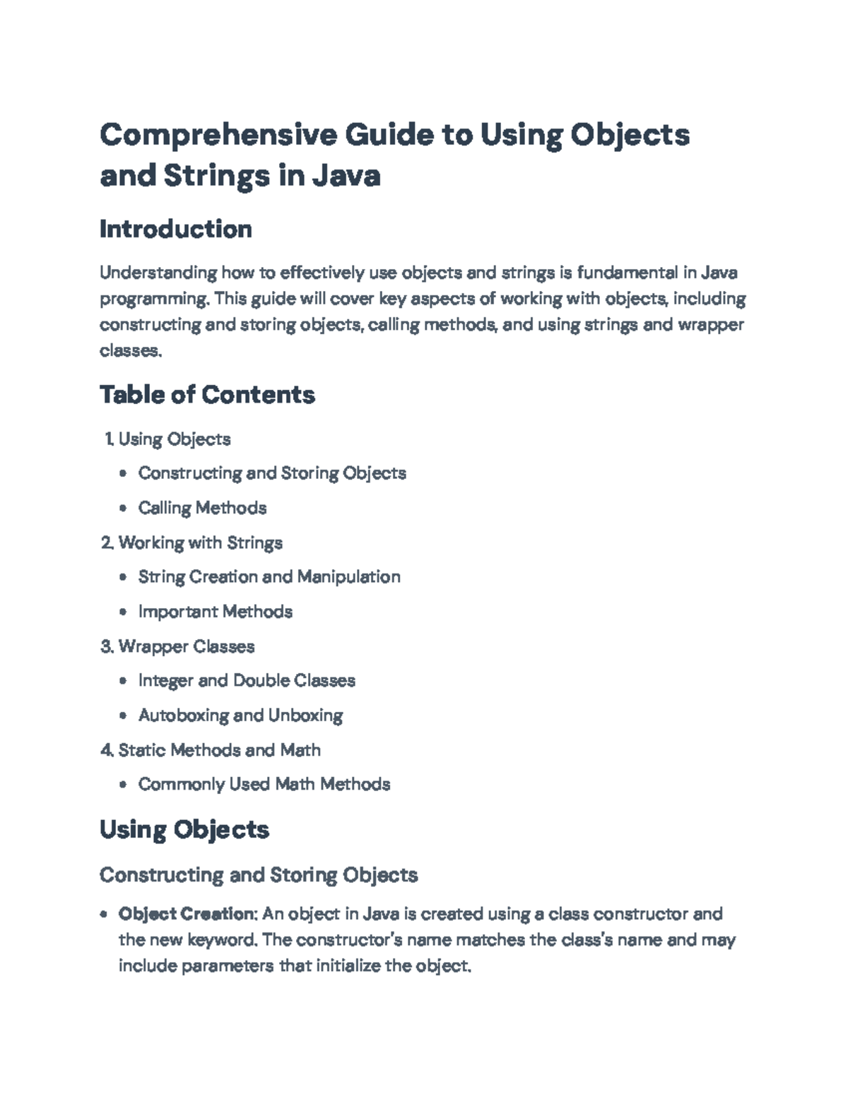 Java Programming Guide: Objects, Strings, and Wrapper Classes ...