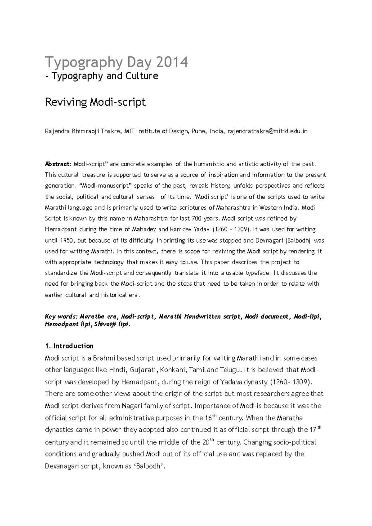 Reviving Modi Script: A Cultural and Typographic Study (MIT 2014) - Studocu