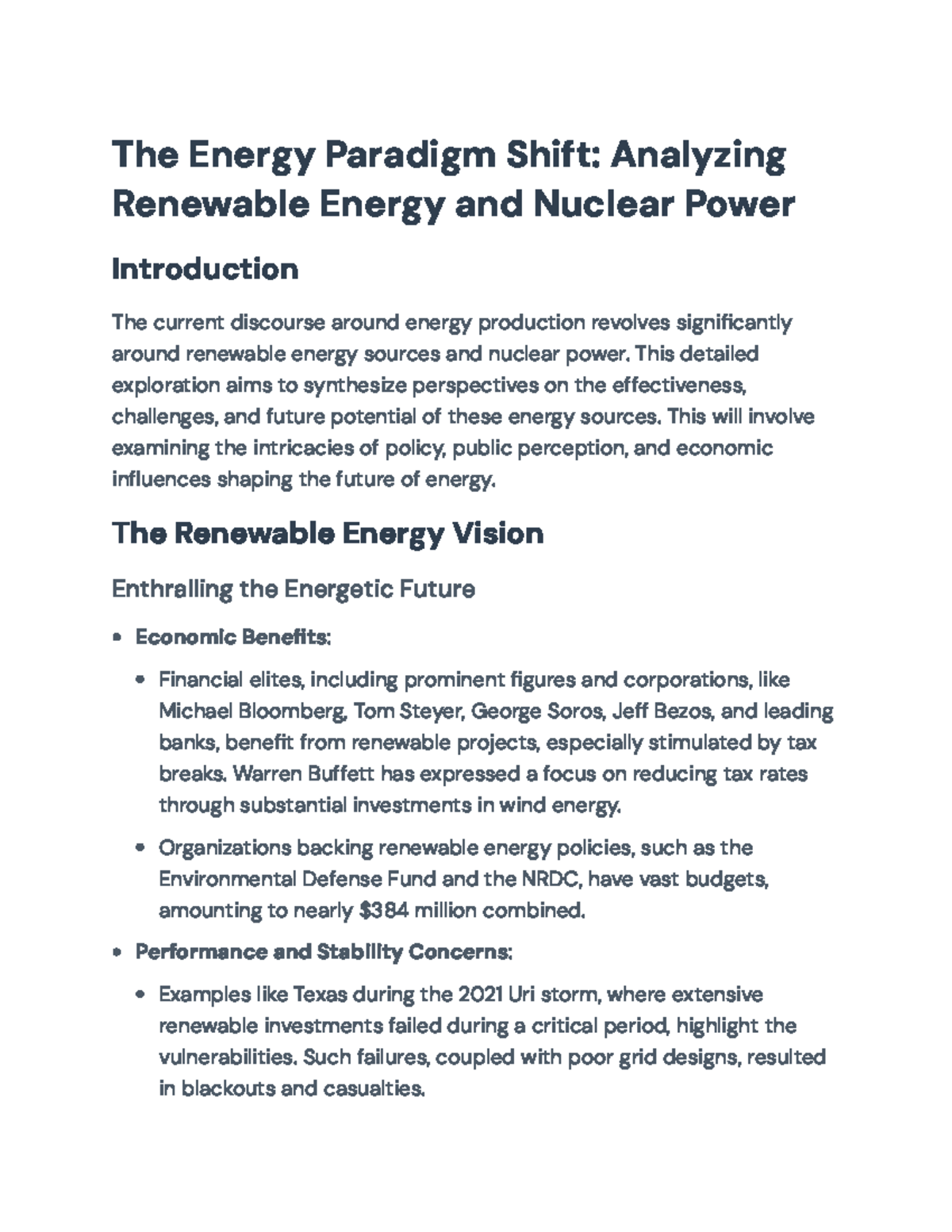 Renewable Energy vs. Nuclear Power: Final Exam Analysis Insights - Studocu