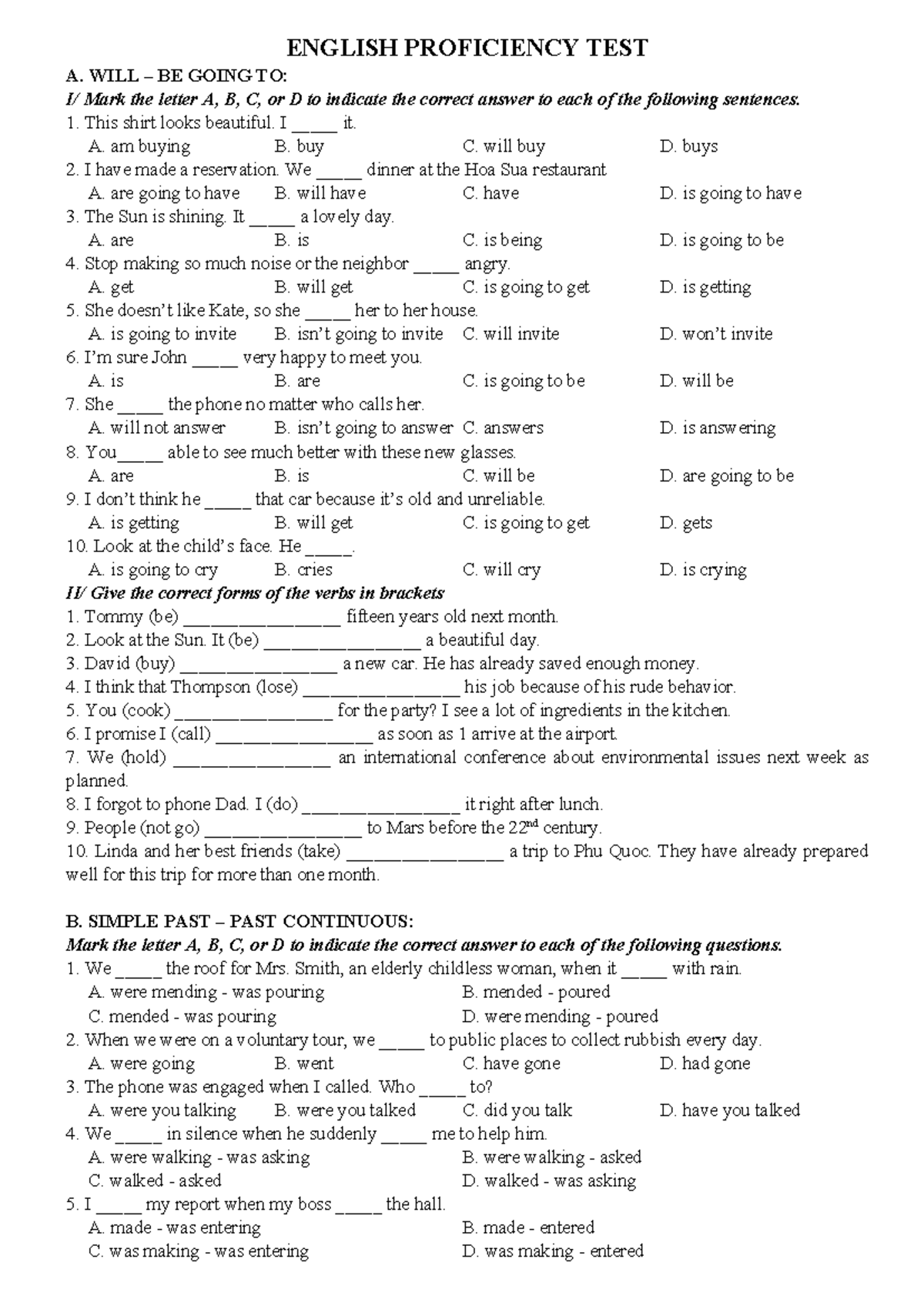 English Proficiency Test: Comprehensive Practice Questions - Studocu