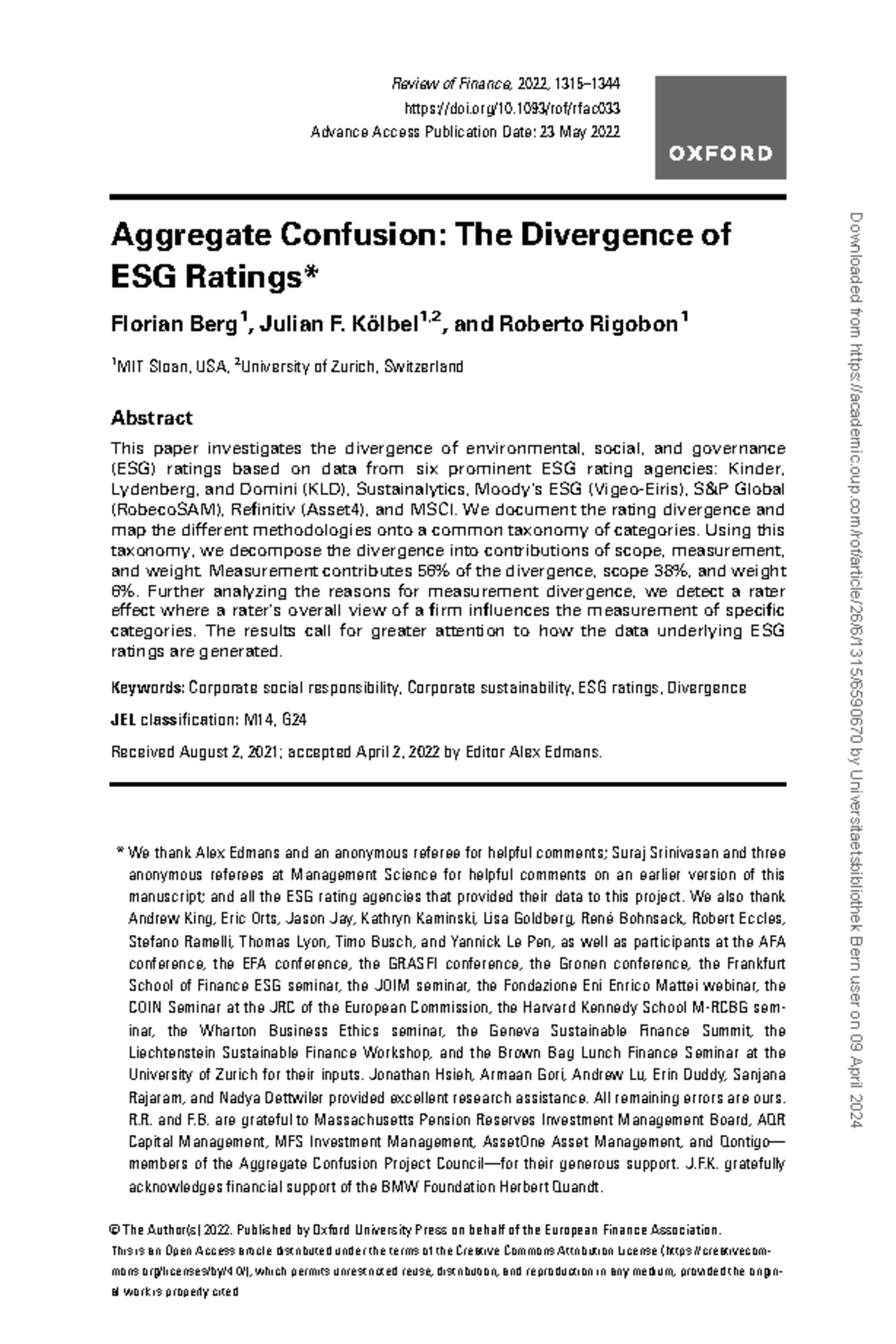 ESG Ratings Divergence: Insights from Berg, Koelbel, and Rigobon (2022 ...