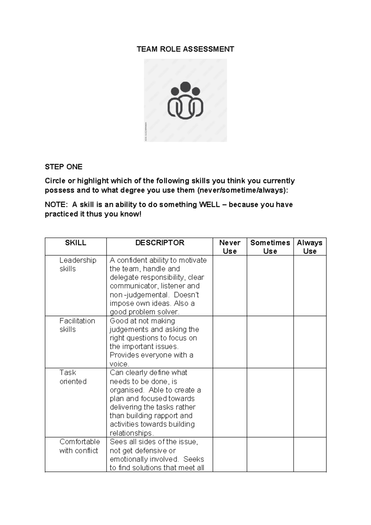 MGMT1003 Team Role Assessment: Skills and Responsibilities - Studocu