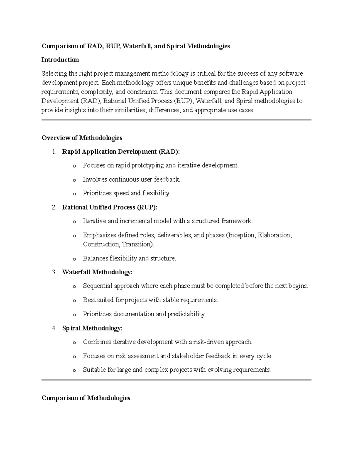 Comparative Analysis of Project Mgmt Methodologies: RAD, RUP, Waterfall ...