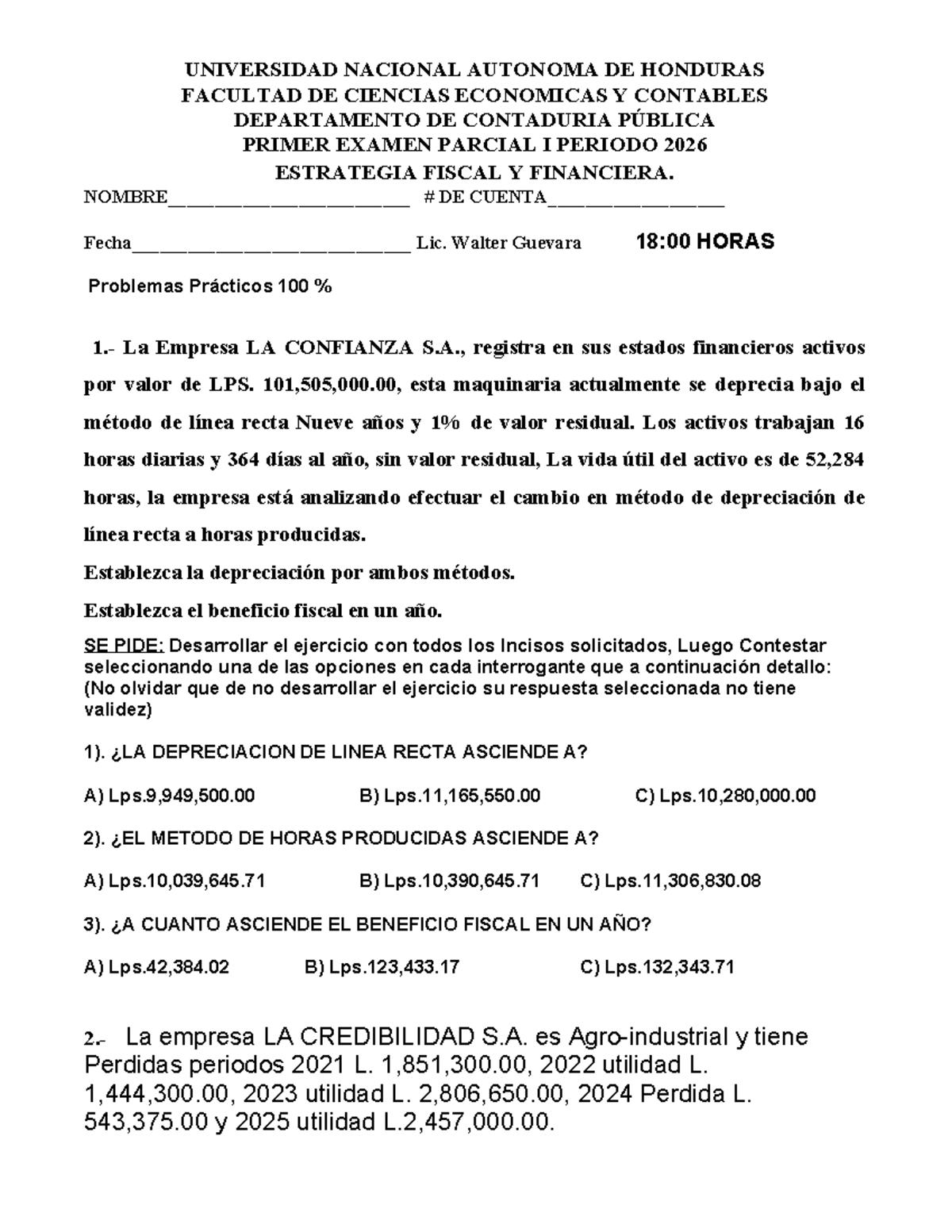 Primer Examen Parcial ESTRATEGIA FISCAL Y FINANCIERA 2026 - Studocu