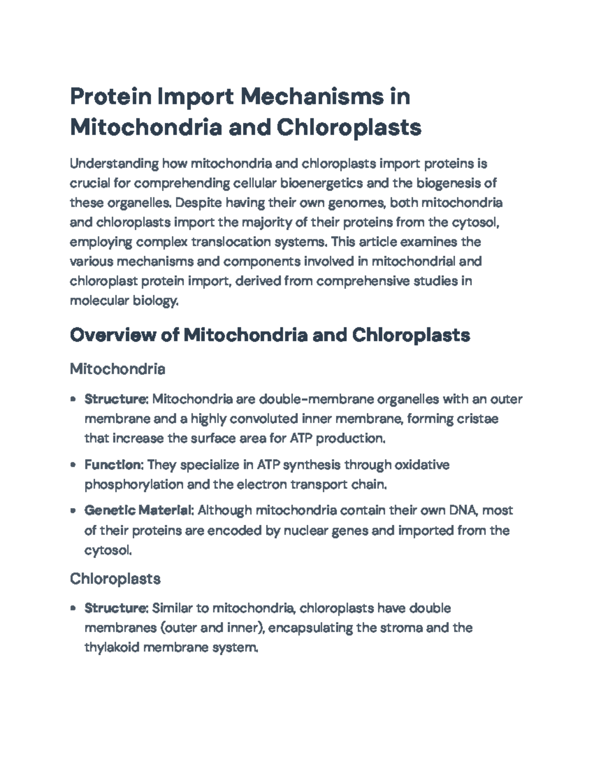 Protein Import Mechanisms in Mitochondria & Chloroplasts: A Review ...