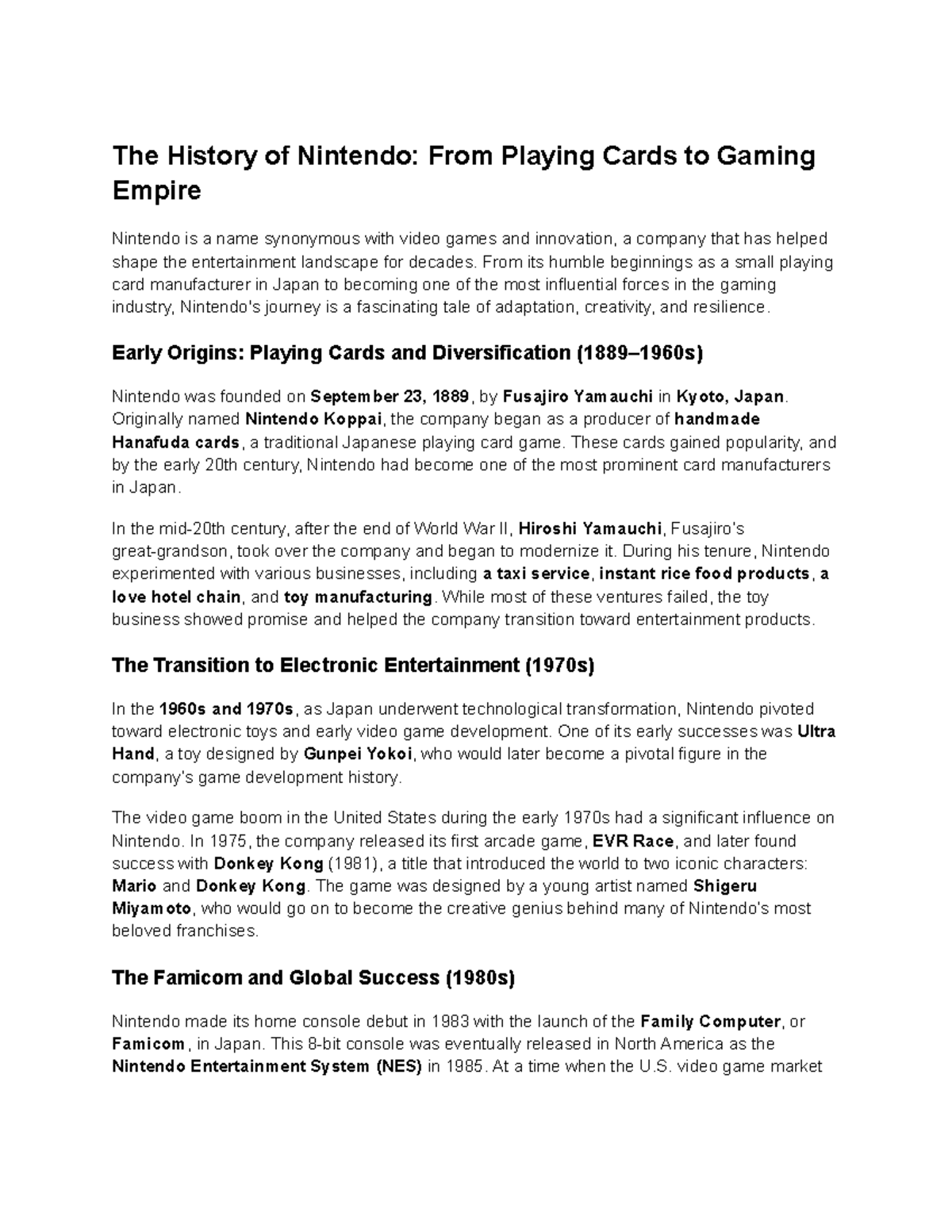 The Evolution of Nintendo: From Cards to Gaming Empire - Studocu
